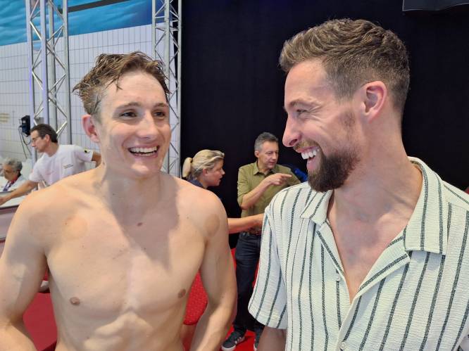 Ex-boegbeeld Pieter Timmers ontmoet nieuwe zwemhoop Lucas Henveaux op BK Zwemmen: “Ik vind het tof zijn steile opmars te volgen”