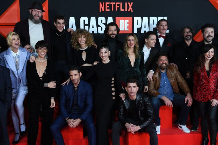 Le cast de "La Casa de Papel"  à la présentation de la dernière partie de la cinquième saison de la série, à Madrid.