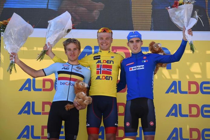 Tobias Foss, vainqueur sortant, avec Giovanni Aleotti et Ilan Van Wilder.