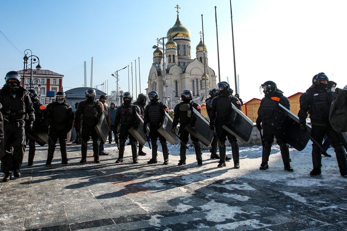 Oproerpolitie in Vladivostok.