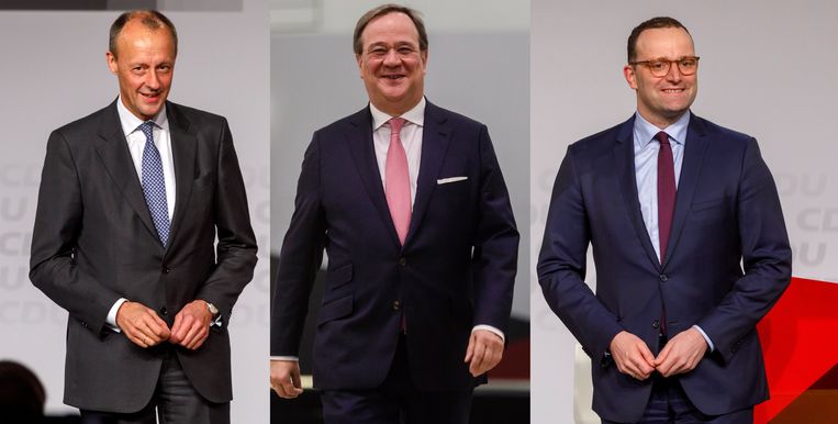 Vlnr: Friedrich Merz, Armin Laschet en Jens Spahn. Beeld EPA