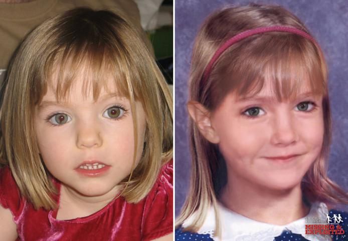 Maddie McCann verdween 11 jaar geleden in Portugal als 3-jarige peuter (links). De foto rechts toont haar hoe ze er als 6-jarige uit zou hebben zien. Inmiddels zou ze een tiener zijn.