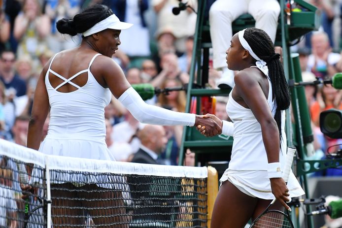 Gauff versloeg idool Venus Williams al twee keer. Vorig jaar in juli in de eerste ronde van Wimbledon (hier op foto). En ook dit jaar in de eerste ronde van de Australian Open.