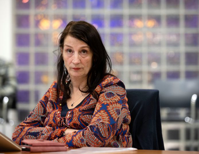 Raadslid Jolanda van Hulst van Senioren Veldhoven, dinsdagavond tijdens de raadsvergadering.
