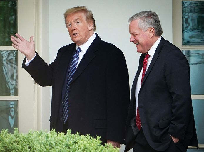 Archiefbeeld. De Amerikaanse president Donald Trump en zijn toenmalige stafchef Mark Meadows. (08/05/2020)