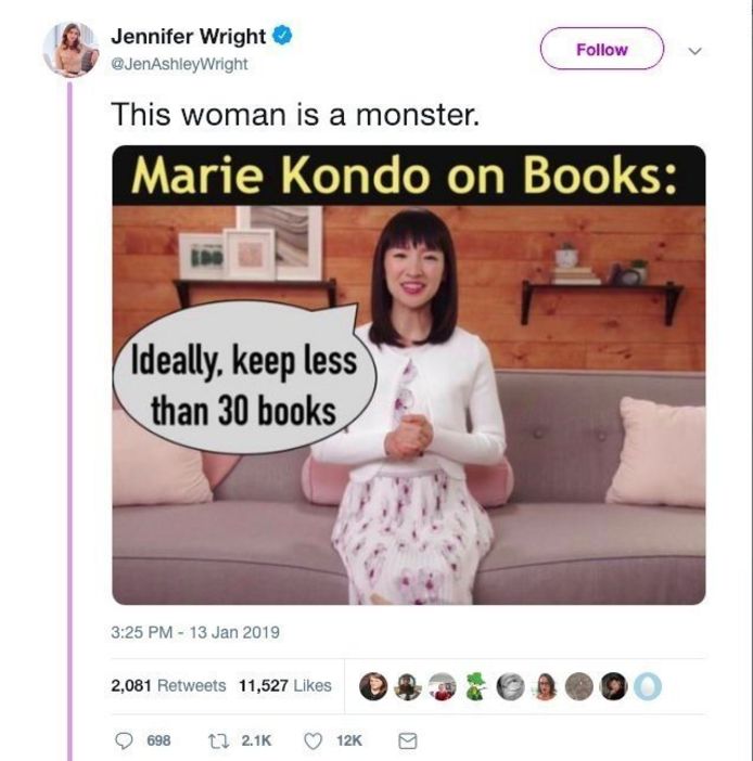 Een journaliste noemde Marie Kondo 'een monster'.