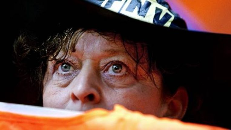 Actie op het Jaarbeursplein in Utrecht, in het kader van de FNV-actiedag tegen de plannen van het kabinet de AOW-leeftijd te verhogen van 65 naar 67 jaar. (ANP) Beeld 