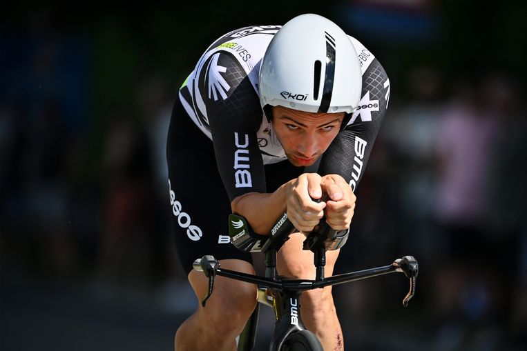 Victor Campenaerts tijdens het Belgisch kampioenschap in Ingelmunster.  Beeld BELGA