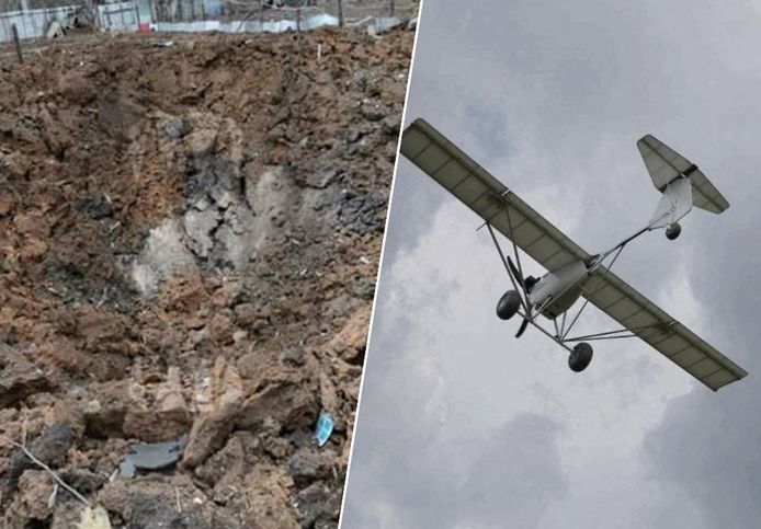 Deze foto toont naar verluidt een krater van ongeveer 15 meter breed en 5 meter diep in Kireyevsk, regio Tula. Volgens Rusland werd hij veroorzaakt door een Oekraïense drone.