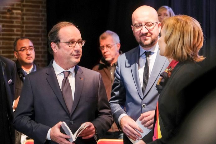 Francois Hollande, premier Charles Michel en burgemeester Françoise Schepmans.