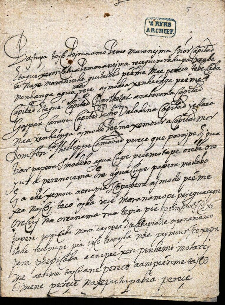 Uma das cartas do nativo brasileiro Felipe Camarão, de 1645. Image Koninklijke Bibliotheek, Haia