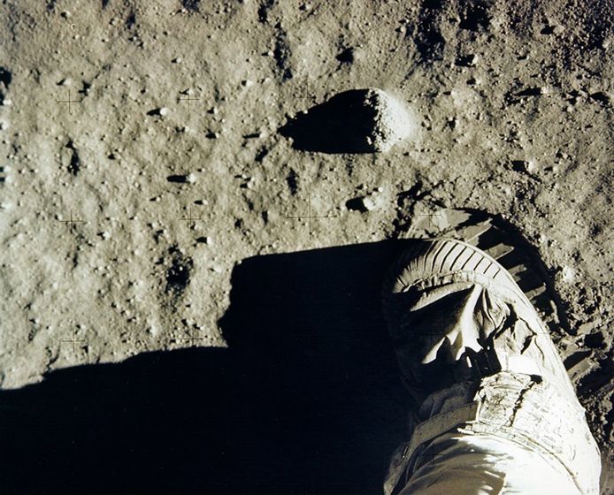 Het moment dat Buzz Aldrin, als tweede man, voet op de maan zette (archiefbeeld ter illustratie).