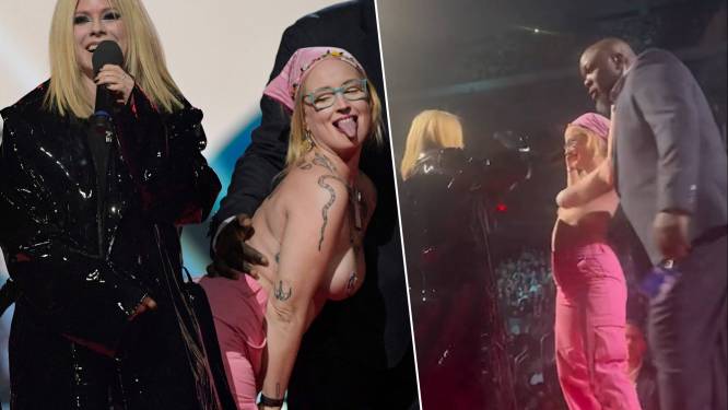 Halfnaakte activiste verstoort speech Avril Lavigne in Canada: “Ga verdomme van het podium”