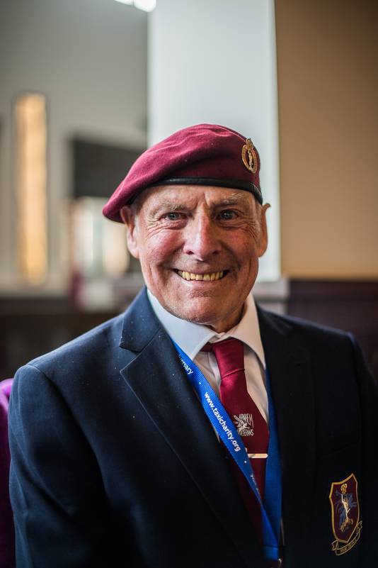 Lawrence Martin bij zijn aankomst in het Fletcher Hotel Doorwerth in 2018, daags voor de Airborne Wandeltocht.