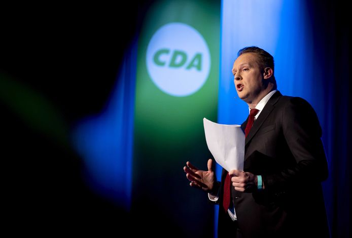 Fractievoorzitter Pieter Heerma van het CDA tijdens een partijcongres in Amersfoort.