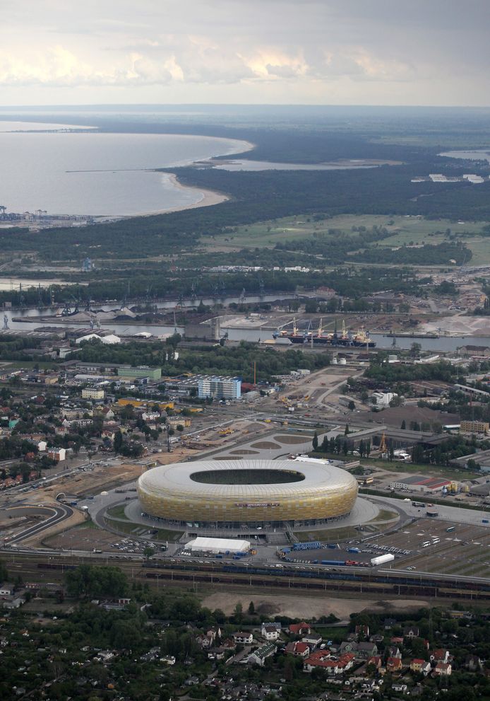 Het Stadion Energa Gdańsk, waar op woensdag 27 mei 2020 de finale van de Europa League gespeeld wordt.