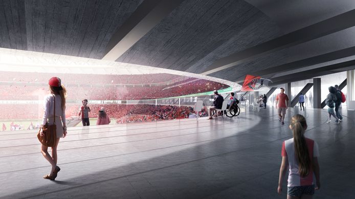 Het Feyenoordstadion-nieuwe-stijl: robuust, met veel beton en staal.