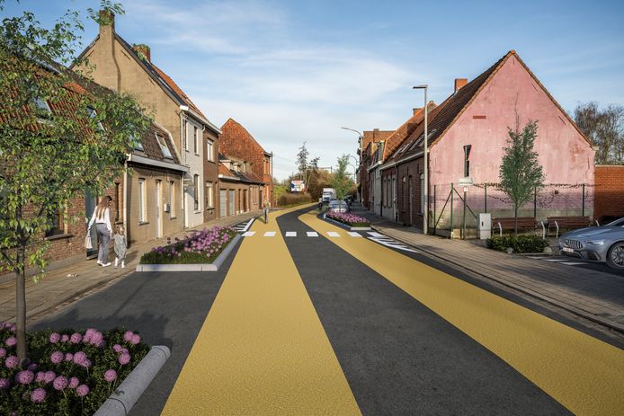 Een simulatiebeeld van hoe de Rekkemsestraat er uit zal zien, vanaf het najaar van 2023