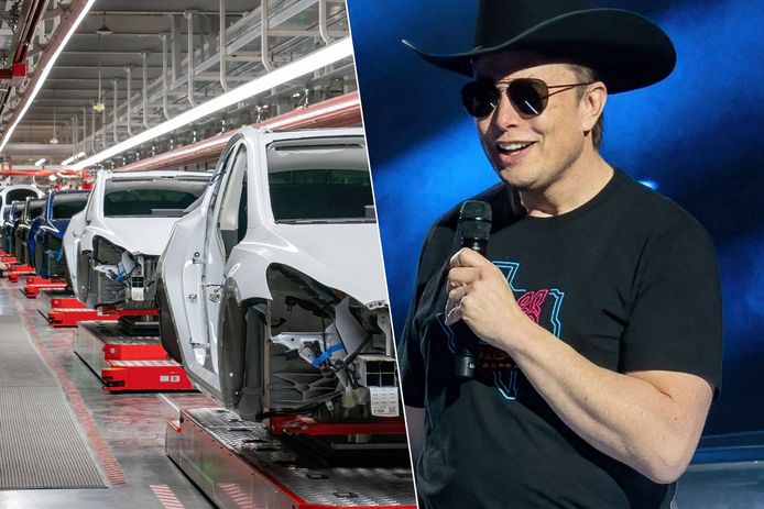 Elon Musk zet in de Gigafactory van Tesla in Austin robots in. Daar zou een ongeval zijn gebeurd.