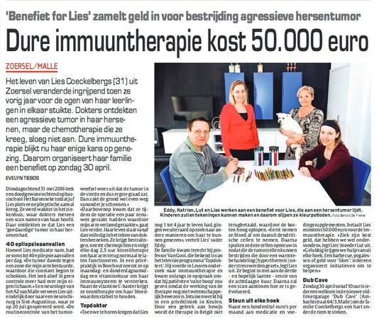 Een benefiet voor Lies haalde onze krant in april 2017.