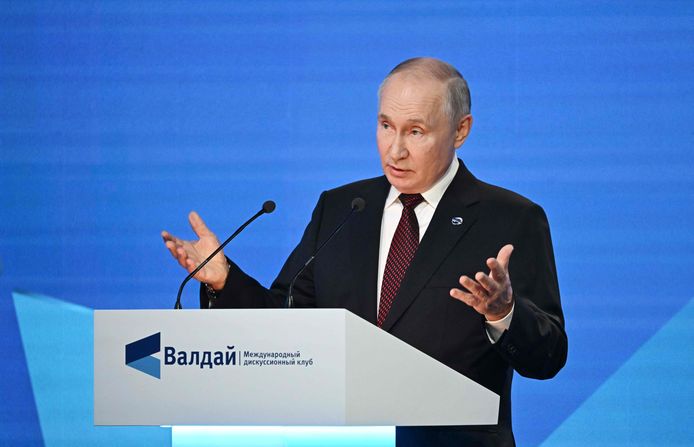 De Russische president Vladimir Poetin vandaag in Sotsji.