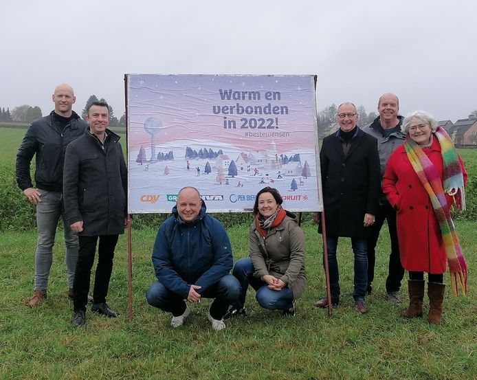 Lokale politiek van Bierbeek verspreid 20 affiches om inwoners een gelukkig nieuwjaar te wensen.