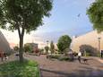 Artist Impression van De Brink in de nieuwe woonwijk Park Langendijk. Met achteraan het voormalige diaconessengebouw