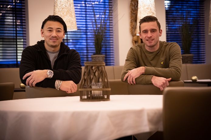 Chris Ge (links) en Nick Peels van PSV honkbal.