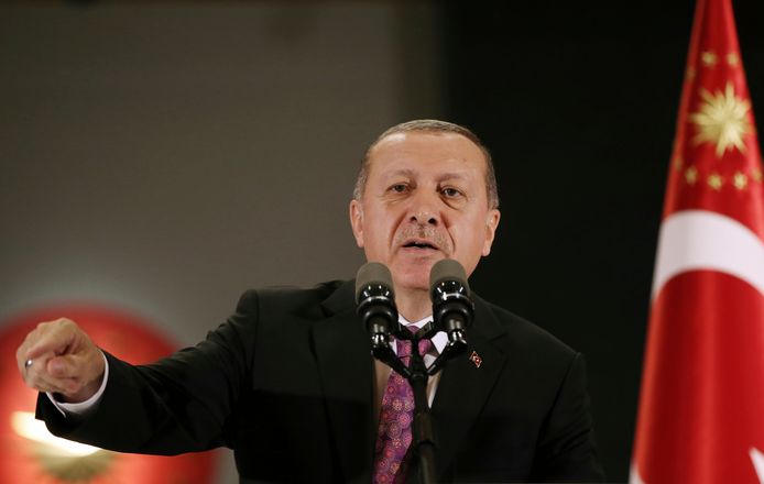 President van Turkije Recep Tayyip Erdogan tijdens een toespraak.