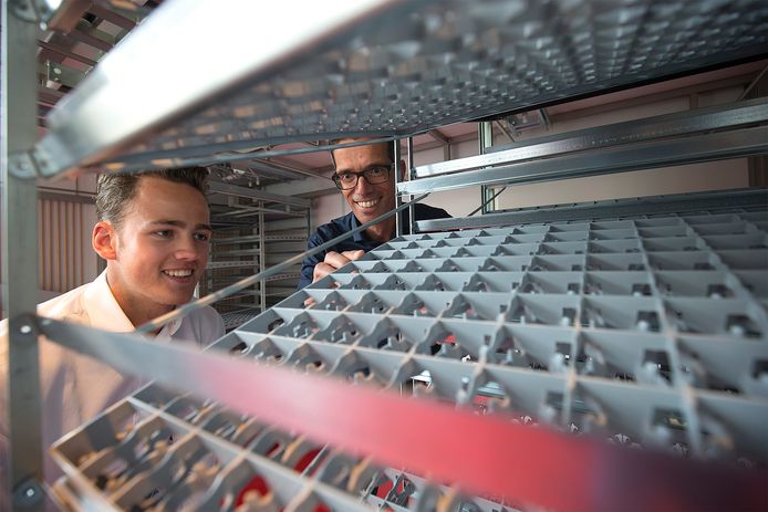 Berend Hoitink (links) en Harm Langen in de broedmachine. Foto: Theo Kock