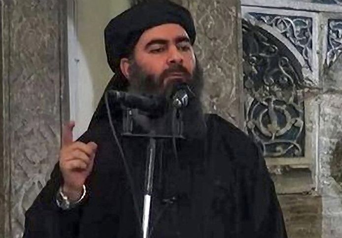 Al-Baghdadi in 2014 in de moskee van Mosul.