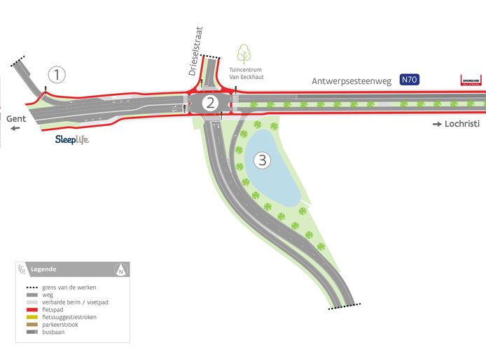 Zo moet het kruispunt, waar het ongeluk vrijdag gebeurde, er in de toekomst uitzien. Maar dit deel van de werken is nog niet gestart.