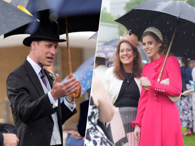 KIJK. Prins William trotseert regen tijdens tuinfeest zonder vrouw Kate, maar krijgt steun van zijn nichten