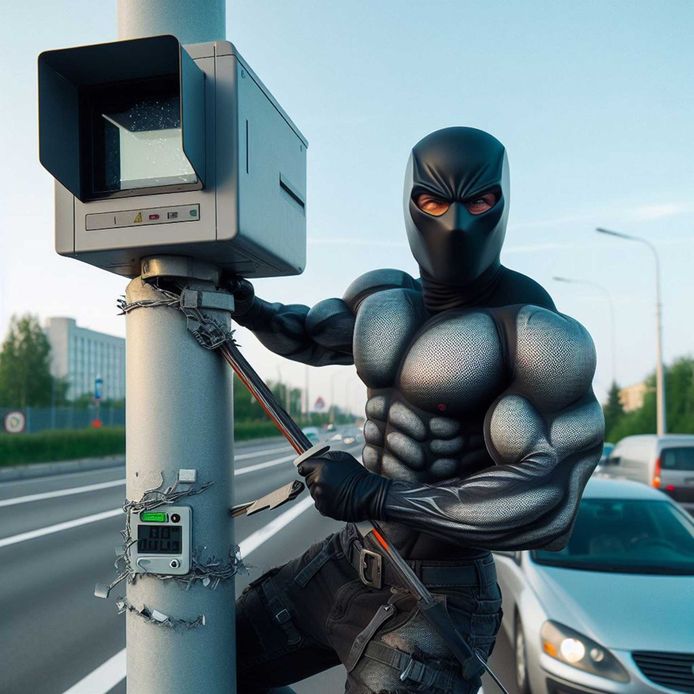 Zo zien veel Italianen de vandaal die in het holst van de nacht flitspalen omzaagt: als een soort superheld. Dit is niet de echte ‘Fleximan’ dus.