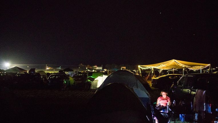 Madras, Oregon: eclipstoeristen hebben hun bivak al opgeslagen op een van de mooiste waarneempunten. Oregon verwacht een miljoen enthousiastelingen. Beeld AFP