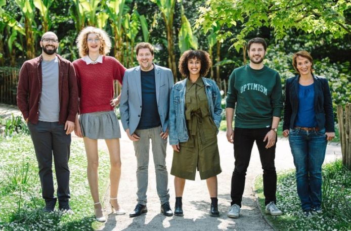 Drie duo's stelden zich kandidaat als co-voorzitters voor Groen. VLNR: Jad Zeitouni, Jenna Boeve, Jeremie Vaneeckhout, Nadia Naji, Juan Benjumea-Moreno en Elisabeth Meuleman.