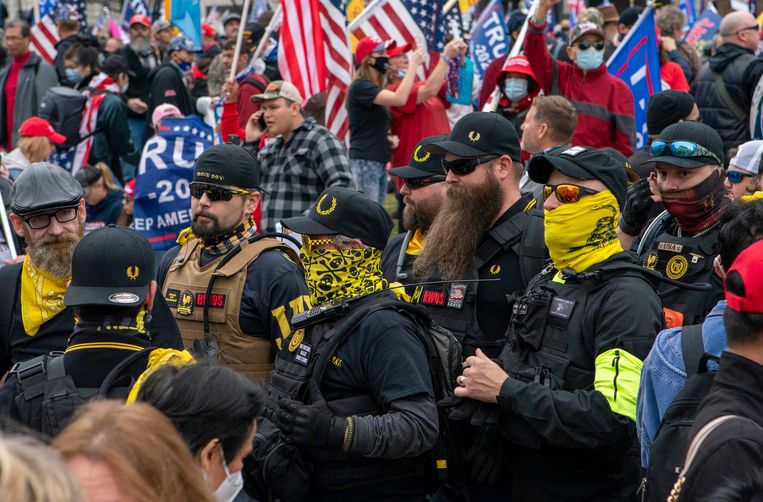 Members of the Proud Boys protested in Washington for Donald Trump.  Image by AFP