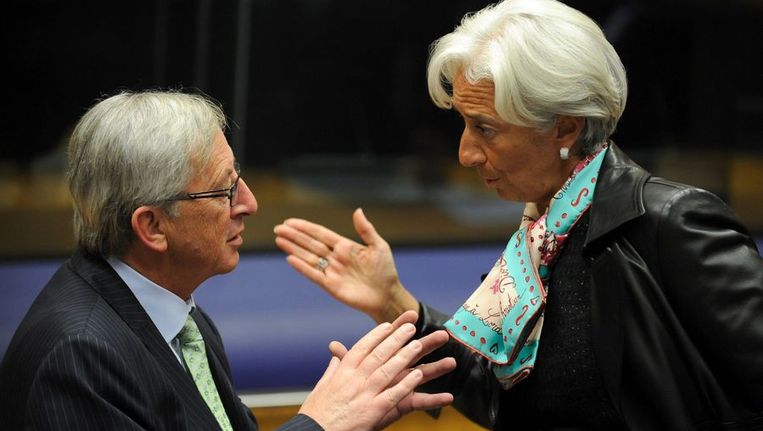 De Luxemburgse premier Jean-Claude Juncker en IMF-directeur Christine Lagarde Beeld afp