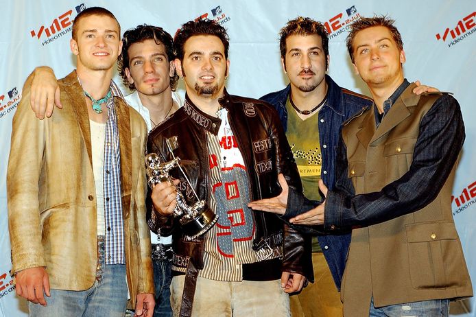 *NSYNC in 2001: Justin Timberlake, JC Chasez, Chris Kirkpatrick, Joey Fatone en Lance Bass.