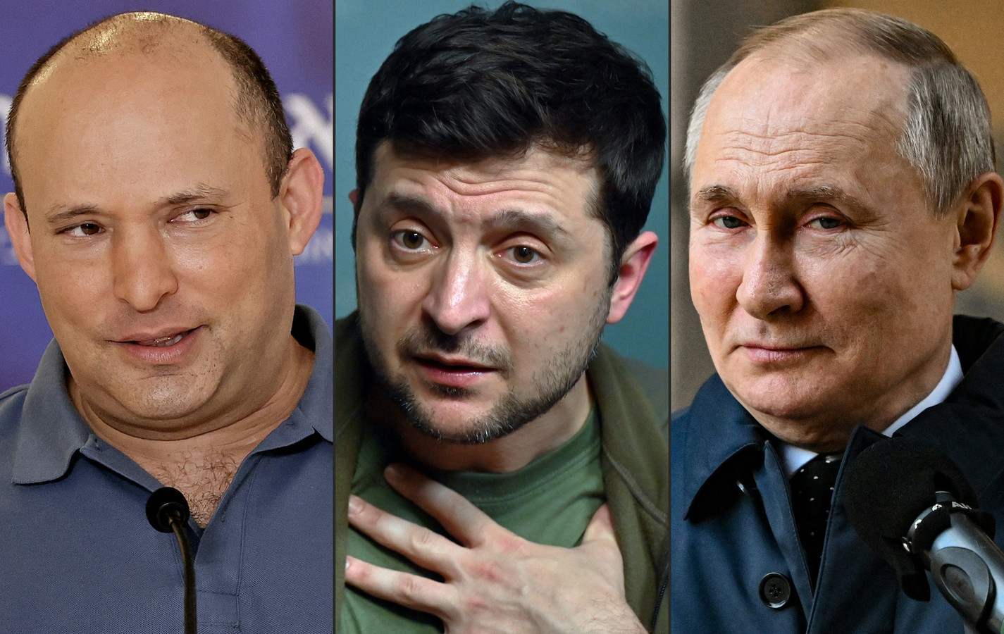 Naftali Bennett - Volodymyr Zelensky - Vladimir Poutine.