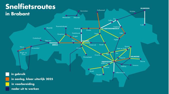 De snelle fietsroutes zoals ze er in 2030 zouden moeten liggen.