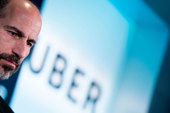 Dara Khosrowshahi, de hoogste baas van Uber tijdens een presentatie in Washington DC.