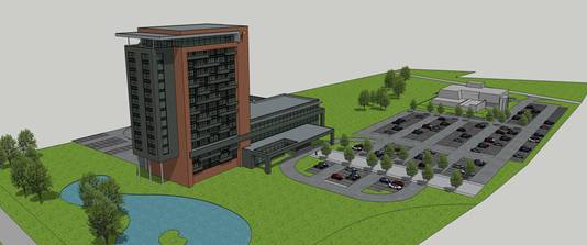 Impressie van de eventuele toekomstige hoteltoren in Goes.