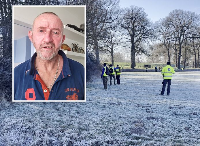 Politie en leden van Veteranen Search Team zoeken in Zwolle naar de al maanden vermiste Bennie Dijkslag (inzet).