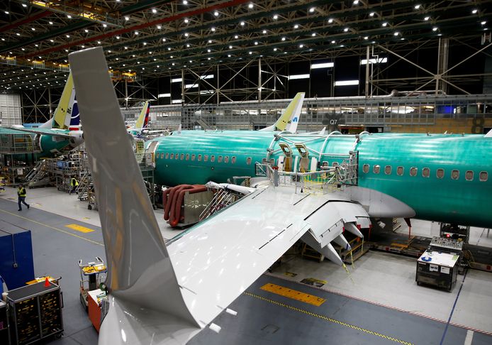 De productielijn van de Boeing 737 MAX, vandaag in de vliegtuigfabriek in Renton in de staat Washington.