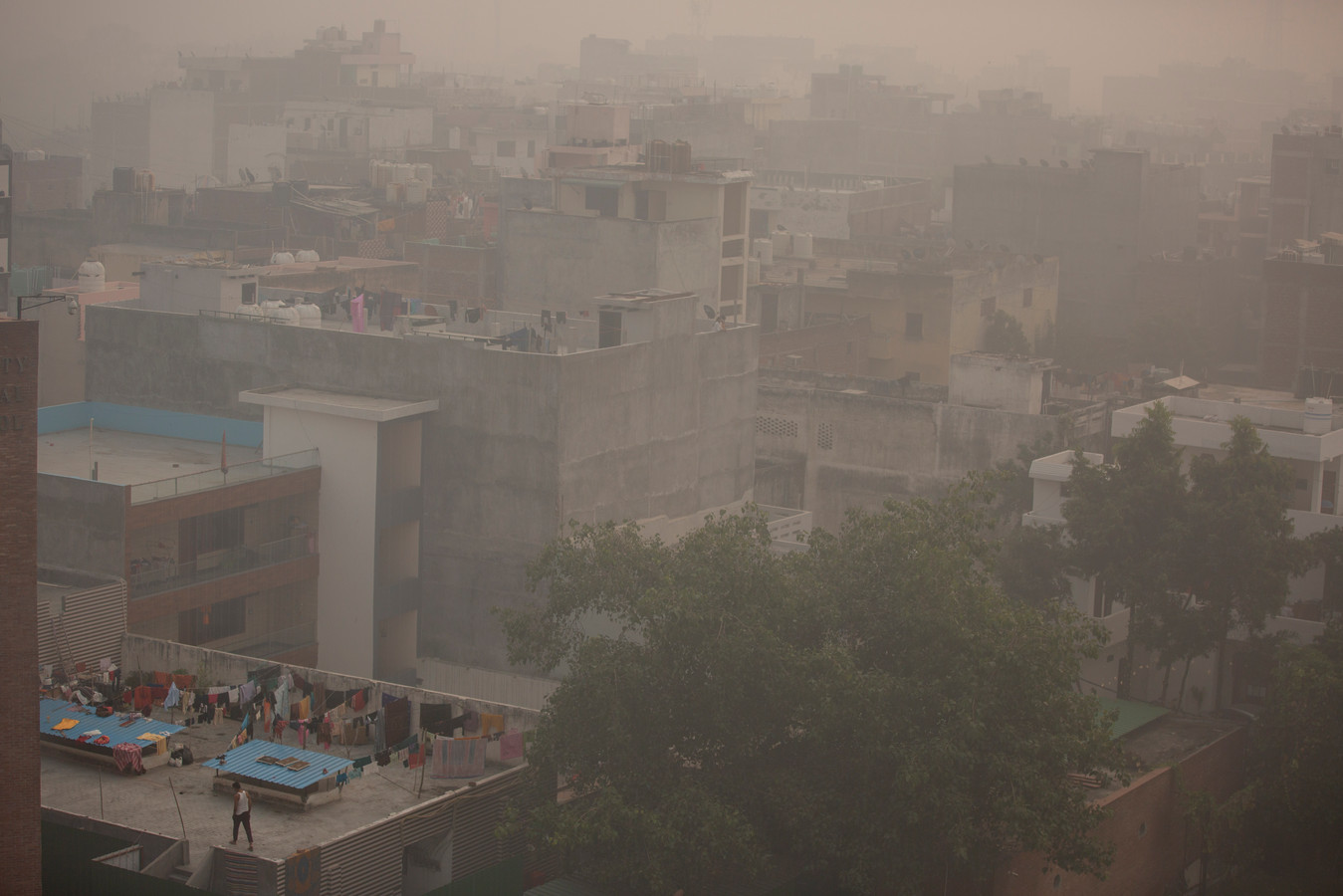 Smog in de Indiase stad New Delhi.