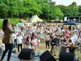 Als een festival in Vrouwenhof wordt georganiseerd door vrijwilligers, mag het wel. Op de foto het Mooi Was Die Tijd met zangeres Sieneke.
