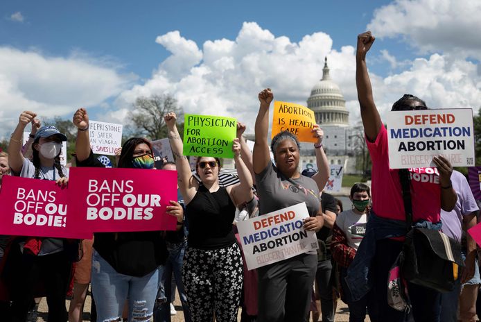 Pro-abortusdemonstranten bij het Hooggerechtshof in Washington eerder deze week.