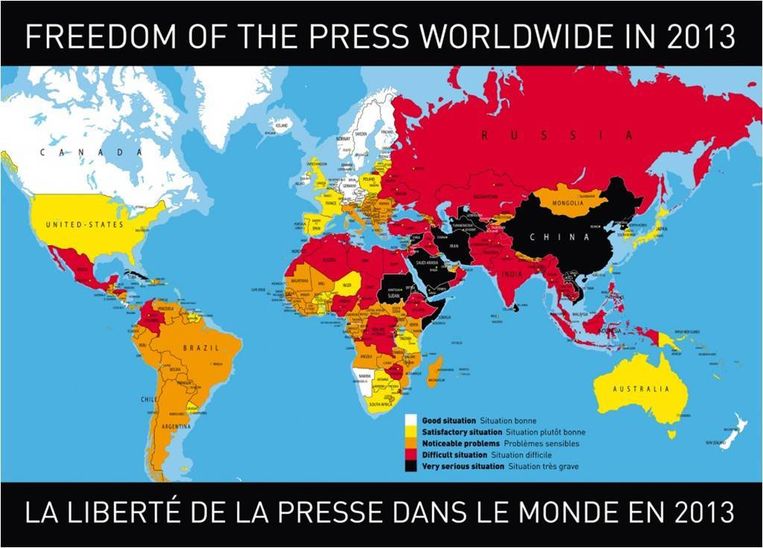 Wereldkaart persvrijheid Beeld Lodewijk Dros