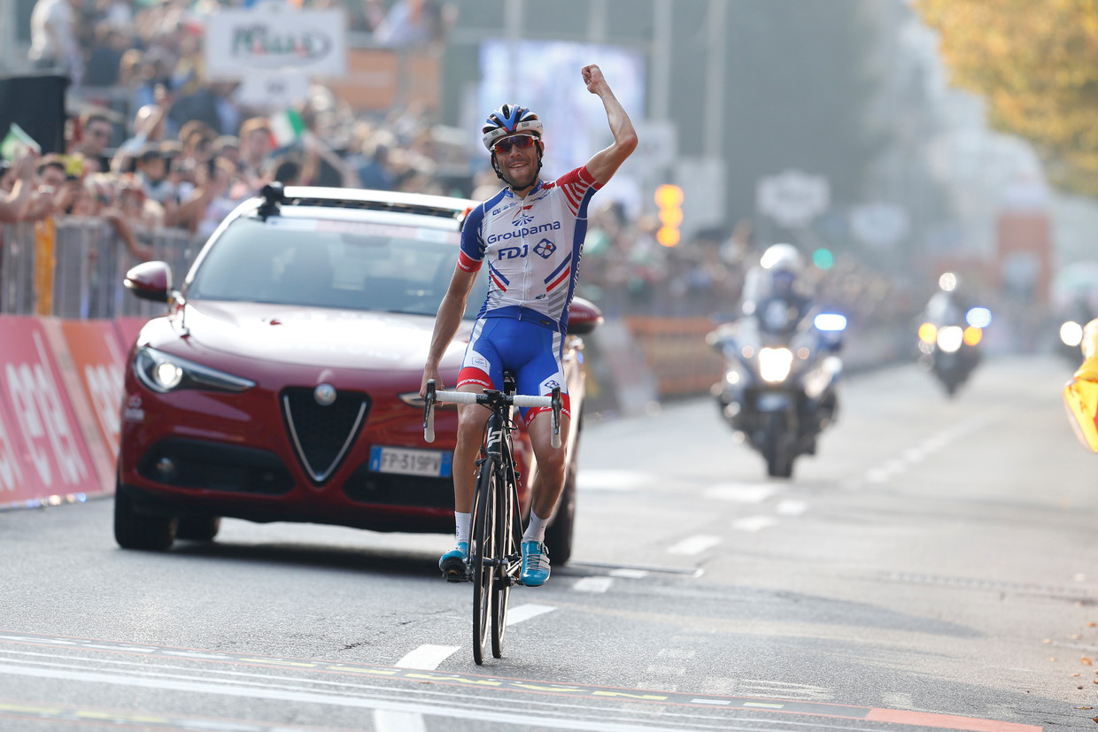 Thibaut Pinot, winnaar van de Ronde van Lombardije 2018 Beeld BELGA